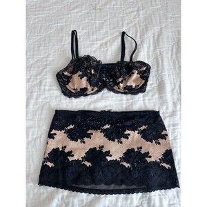 Victoria's Secret Very Sexy Black Lace Over Nude Two-Piece Lingerie Set